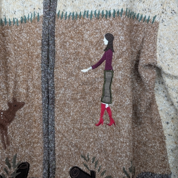 Tan Jay Brown & Oatmeal Knit Embroidered Zip Up Collared Sweater Women Large - Picture 5 of 10